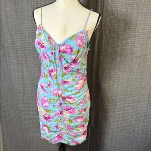 Floral Ruched Spaghetti Strap Dress